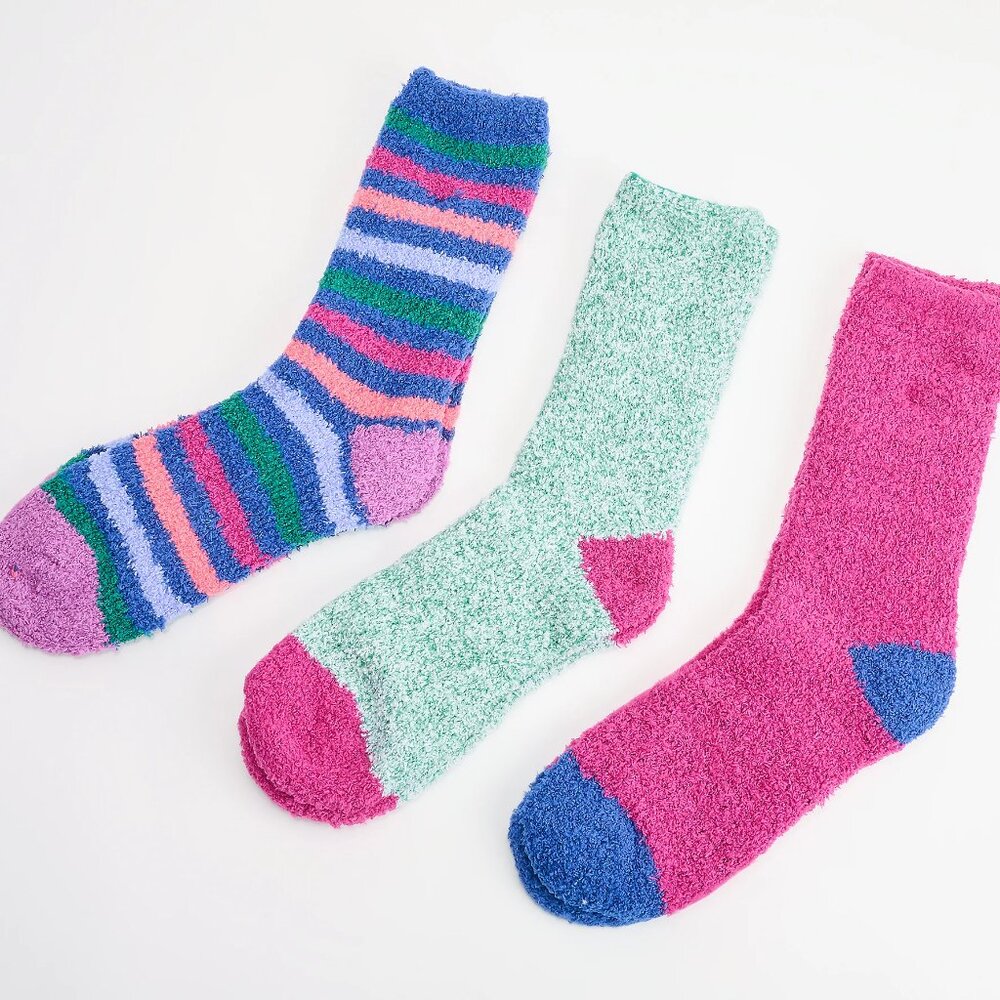 Cuddl Duds Set of 3 Cozy Crew Socks - Royal Stripe (Sz 4-10) a550682